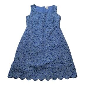 J. Crew Factory Basketweave Scallop Mini Dress Women's 4 Blue Ditsy Floral